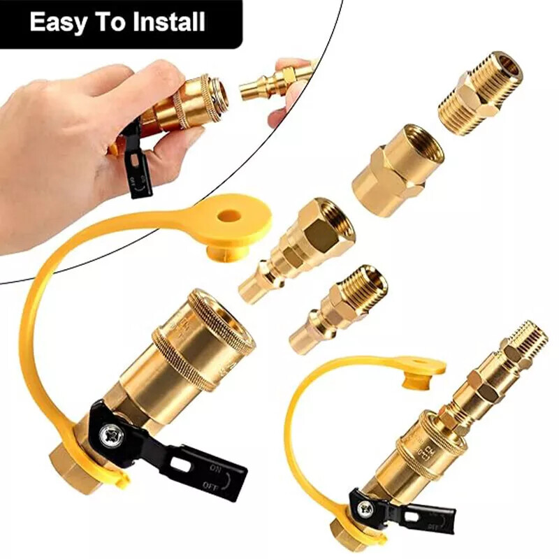 5Pcs RV Propane Quick Connect Fittings Adapter Valve Kit 3/8” Flare X 1/4” NP gallery