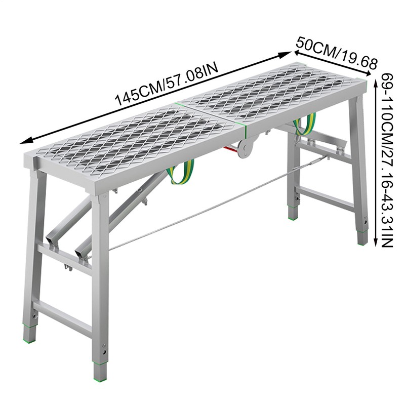 Height Adjustable Folding Non-slip Work Platform Bench Step Scaffolding - gallery