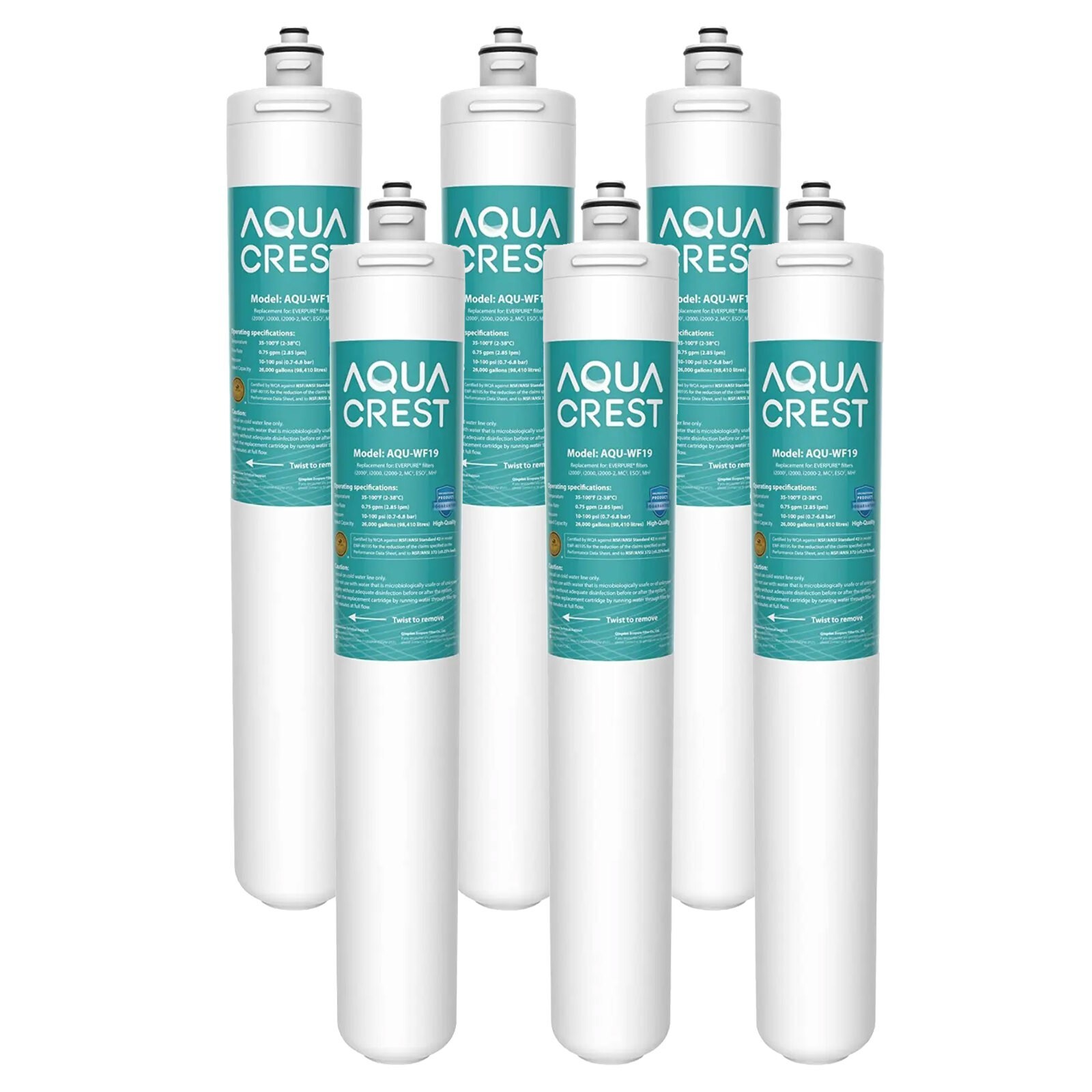 AQUA CREST I2000 Water Filter, Replacement Cartridge for Everpure i2000,6 Pack gallery