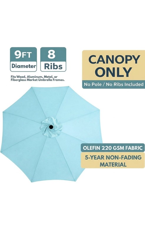 9ft Umbrella Replacement Canopy 8 Ribs, UV & Fade Resistance OLEFIN Fabric gallery