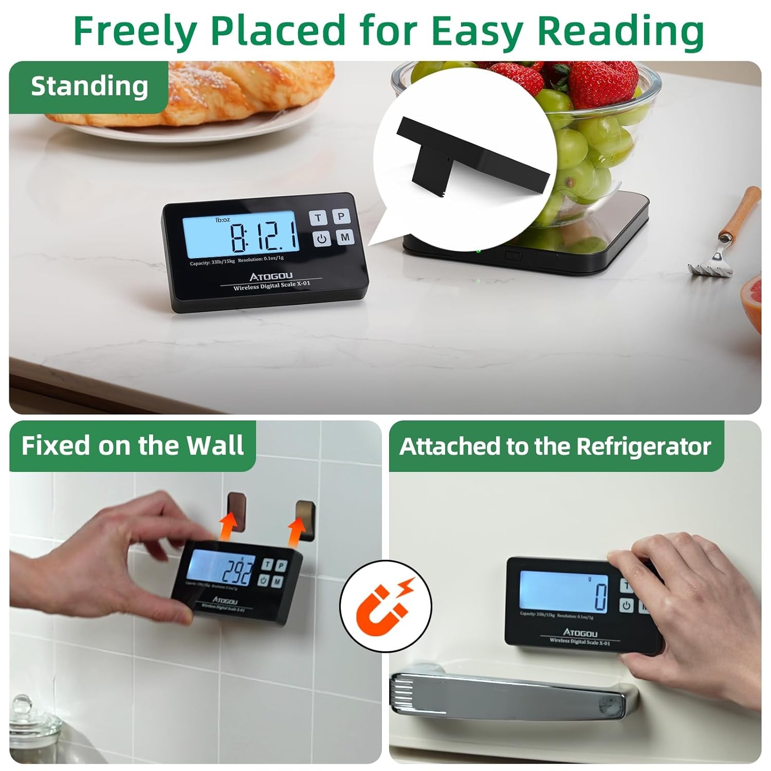 33lb Wireless Kitchen Scale with Remote Display, 1g/0.1oz Precise Graduation, Fo gallery