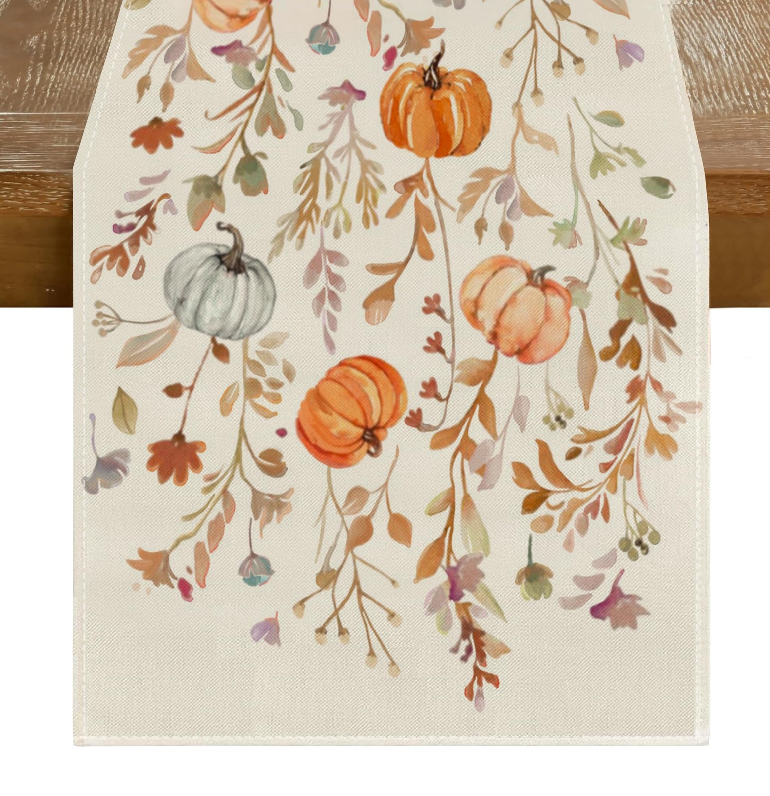 Orange Pumpkins Floral Fall Table Runner Autumn Thanksgiving Decor 13x48 Inch gallery