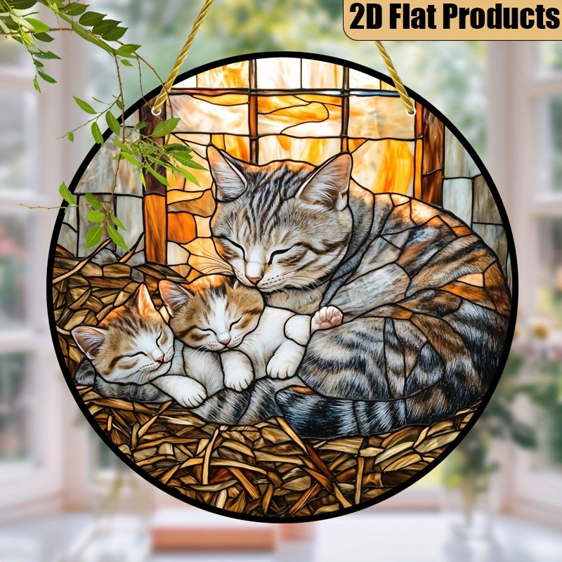 Napping Cat Kittens Acrylic Suncatcher Round Window Wall Hanging Decoration Gift gallery