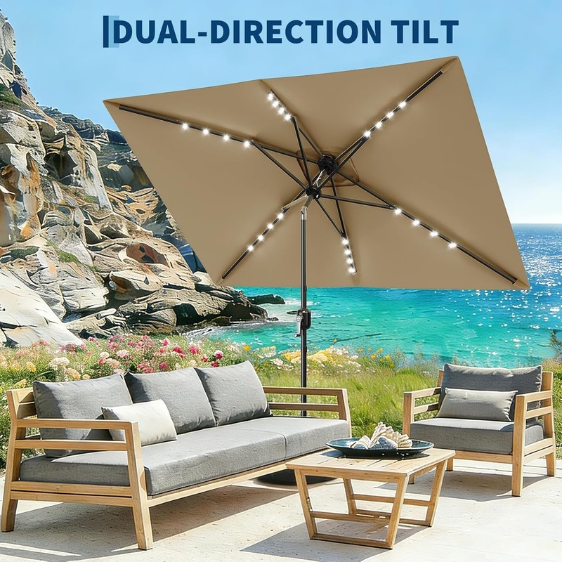 10 x 6.5FT Rectangular Patio Umbrella with Solar Lights Outdoor Table Umbrella gallery