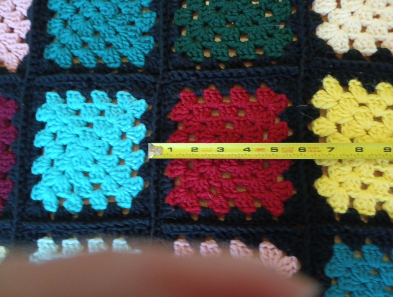 Vintage Classic Handmade Granny Square Afghan Blanket with Black Trim 66x62 gallery