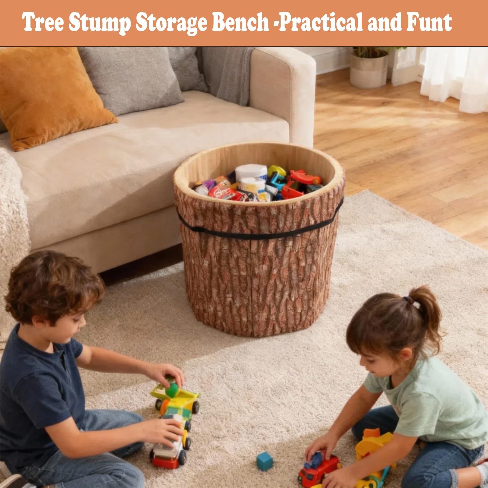 Tree Stump Storage Stool,Stool Ottoman,Ottoman, Cute Folding Storage , Collap... gallery
