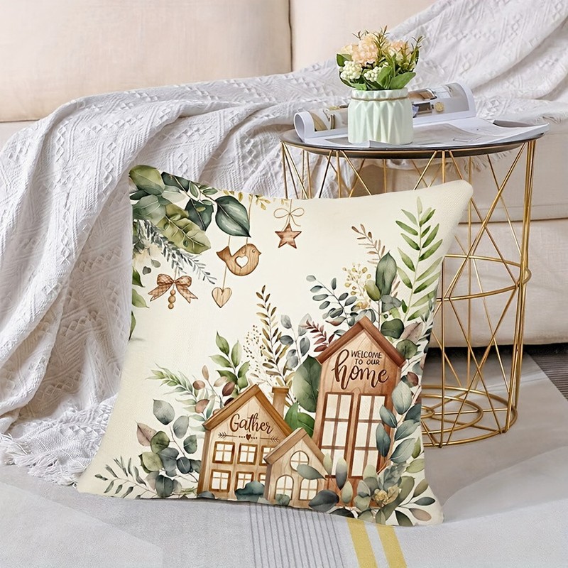 4 Piece Eucalyptus Leaf Pillow Cover Set White Gray Farmhouse Style Set Gift gallery