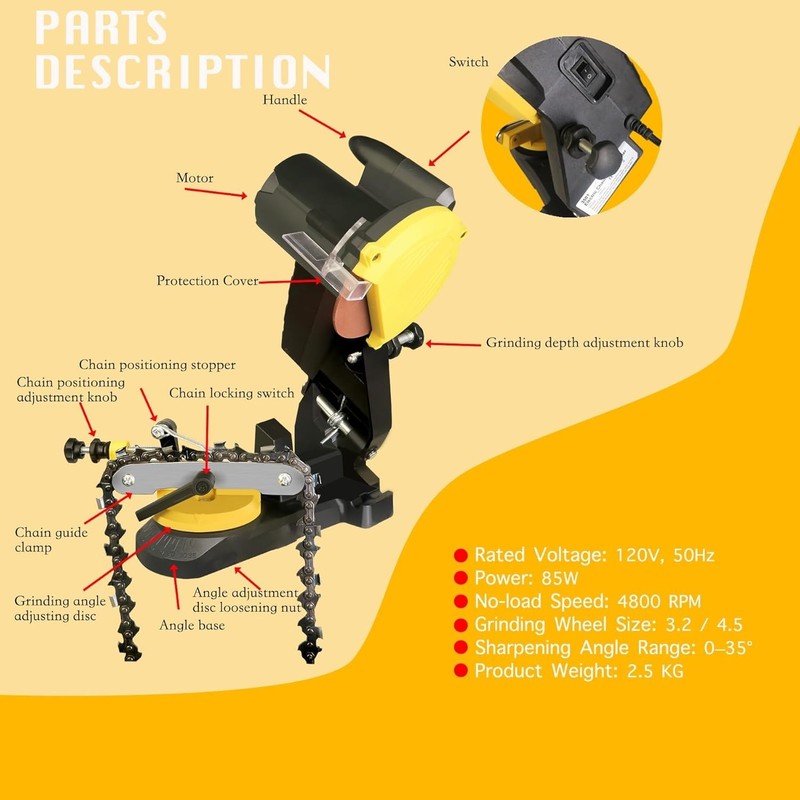 High-Performance Electric Chainsaw Sharpener - 85W Motor, 0-35° Angle Adjustment gallery