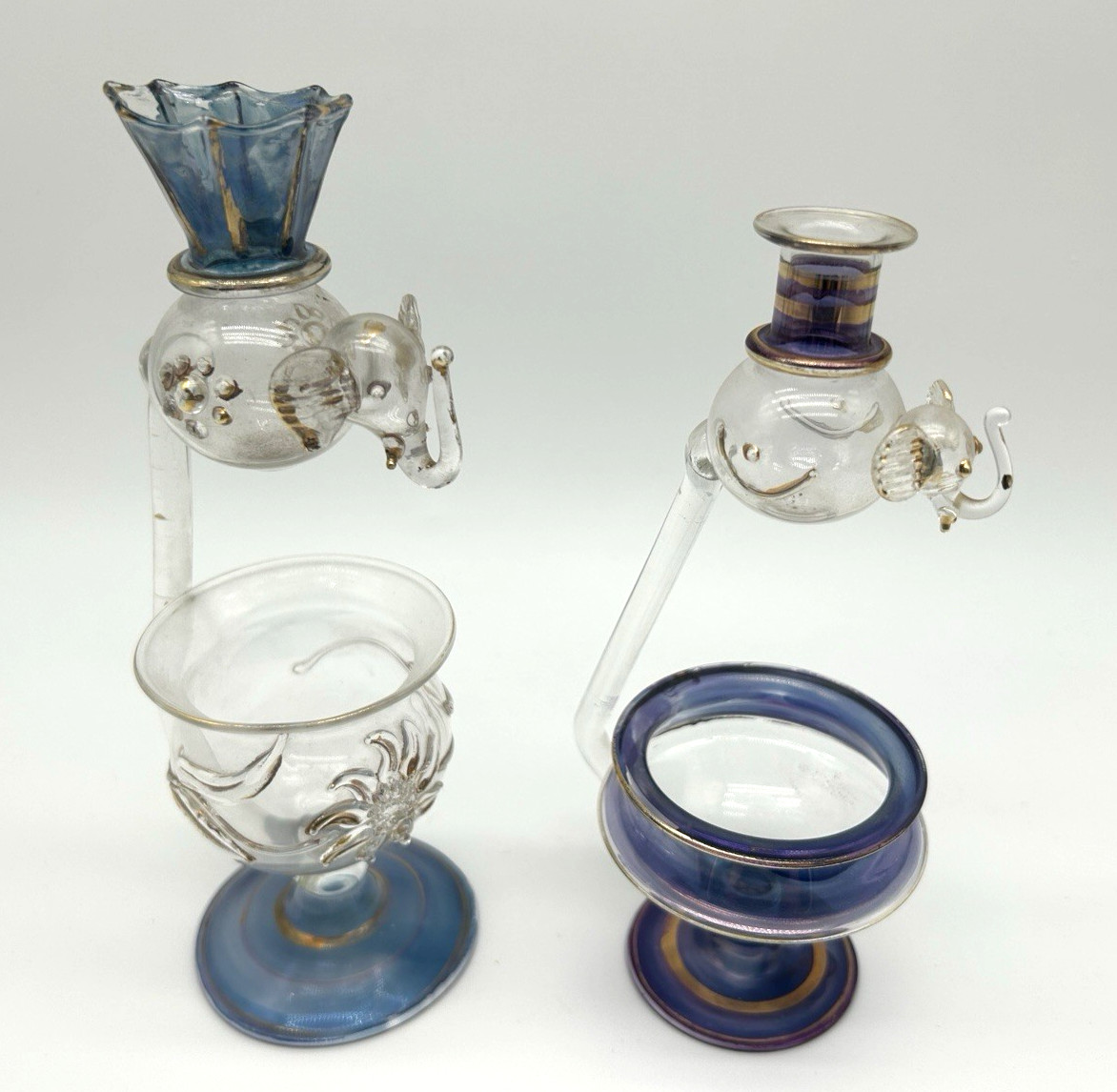 Vintage EGYPTIAN HAND BLOWN GLASS ELEPHANTS Candle Oil Burner Diffuser GOLD TRIM gallery