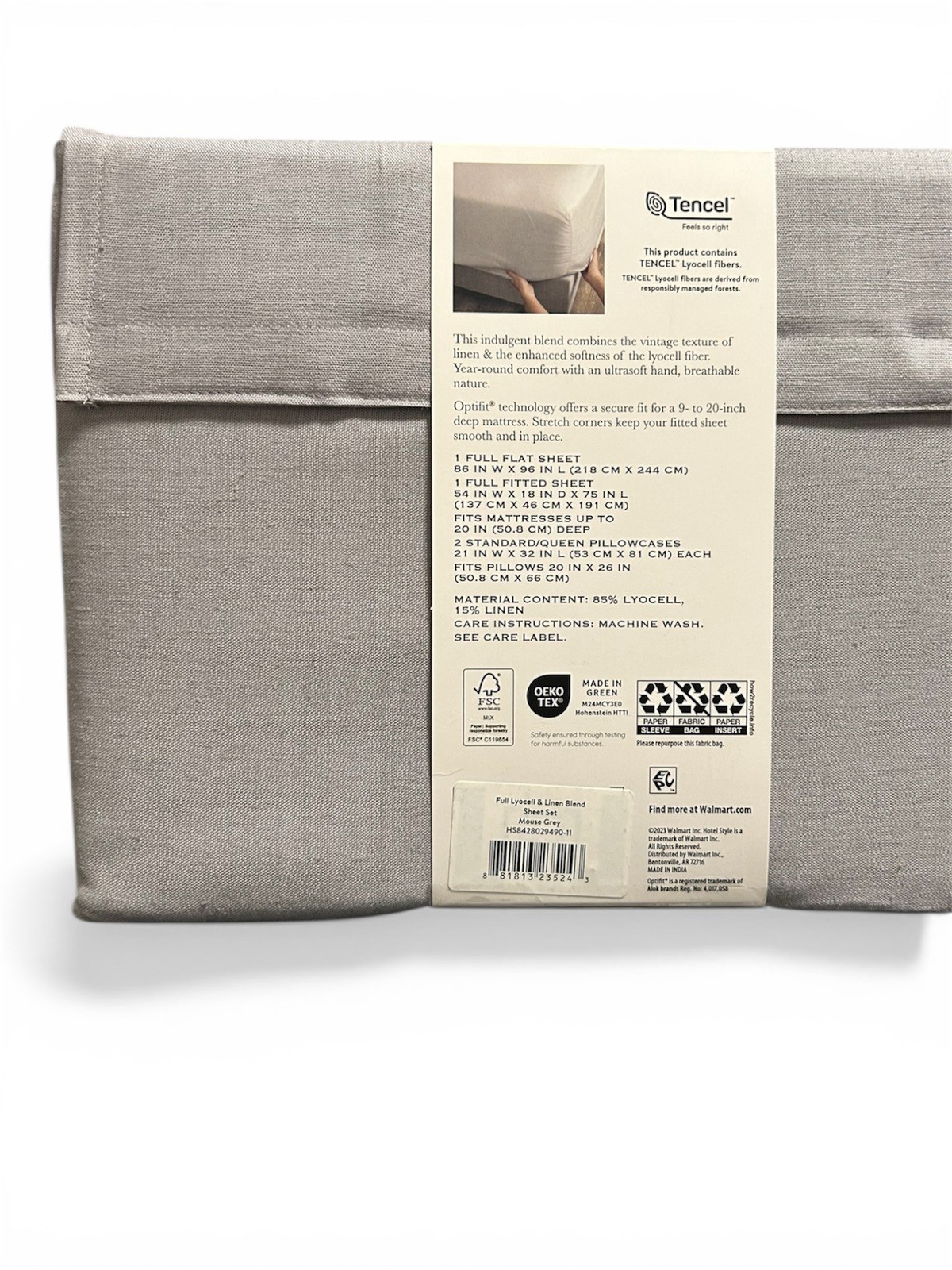 Hotel Style 4 Piece Lyocell & Linen Blend Bed Sheet Set, Full, NEW, Grey/Mother gallery