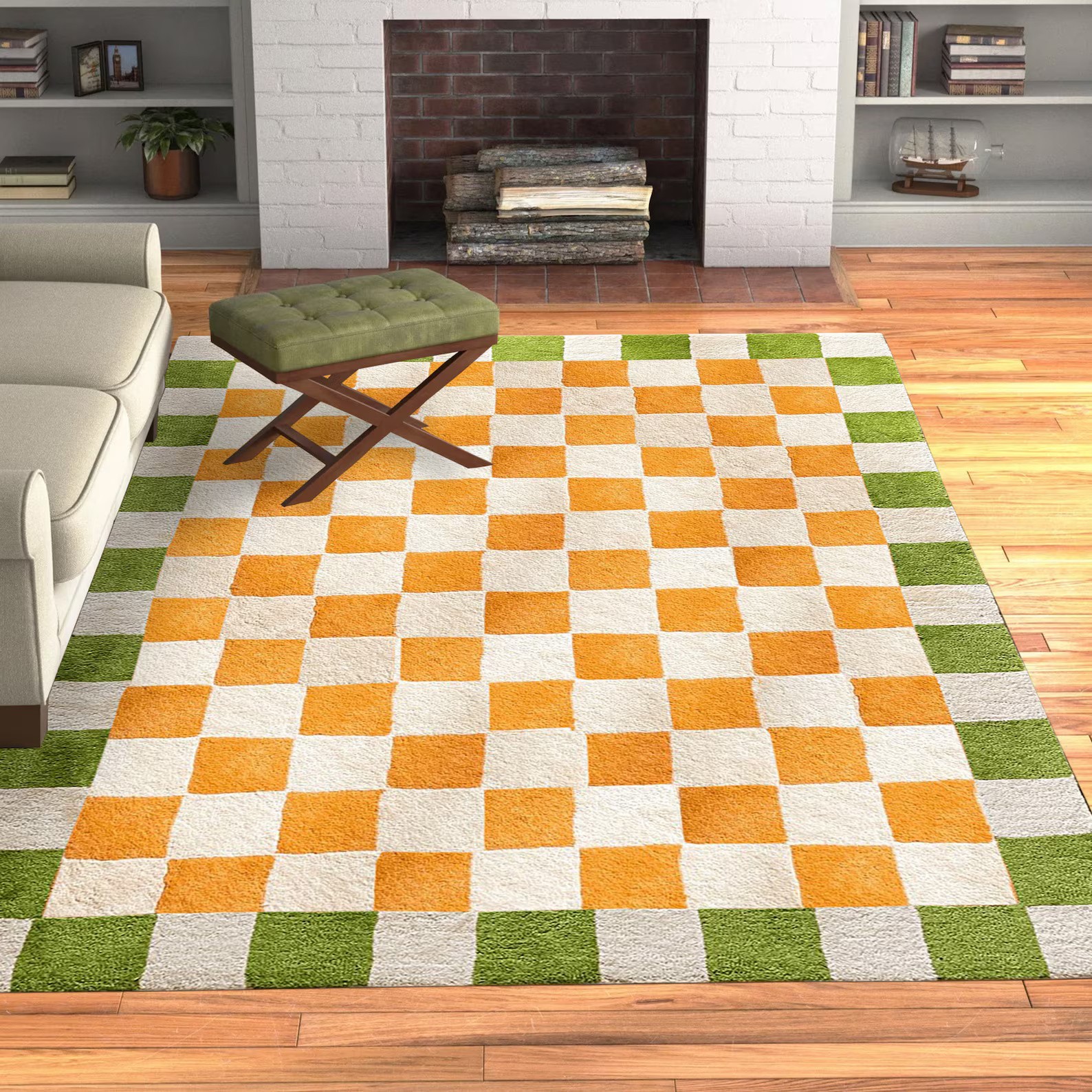Hand Tufted Orange Green combo Handmade Design Carpet Rug gallery