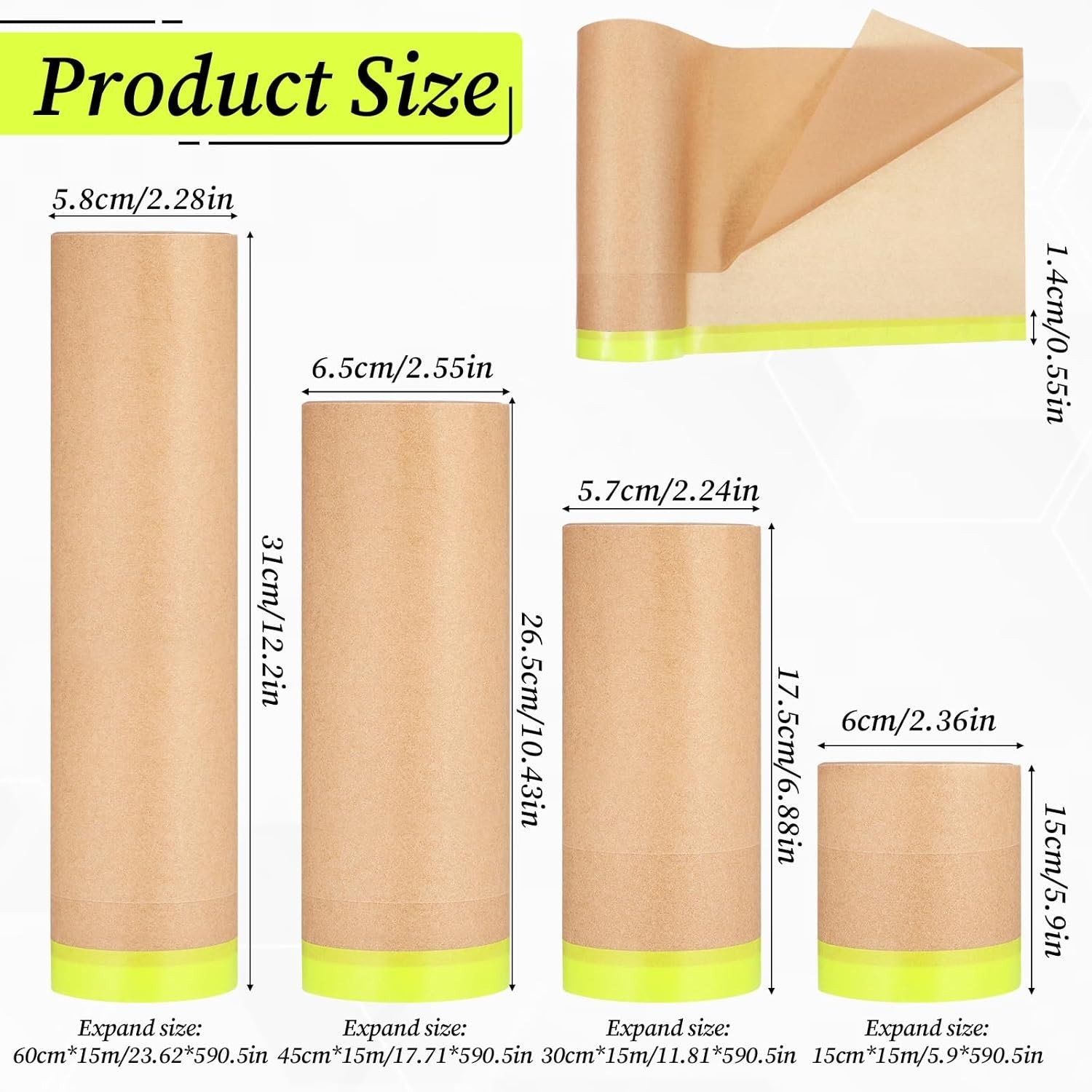 Masking Paper Automotive Paint Paper Roll with Tape Assorted Sizes 4 Rolls gallery