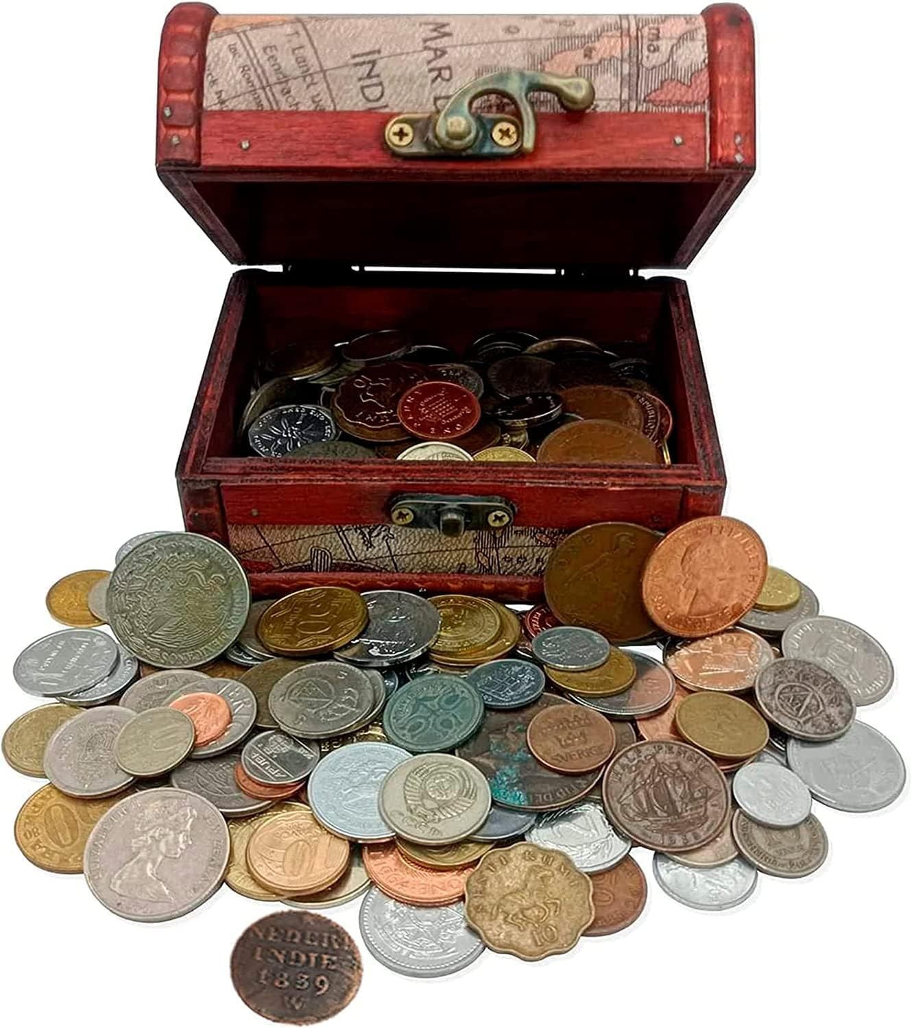 Treasure Chest with Rare Coins - Includes 1Lb Antique Currency and Authenticity gallery