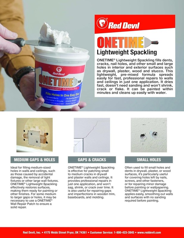 ONETIME Lightweight Spackling Patch-A-Wall Kit, 1/2 Pint, gallery