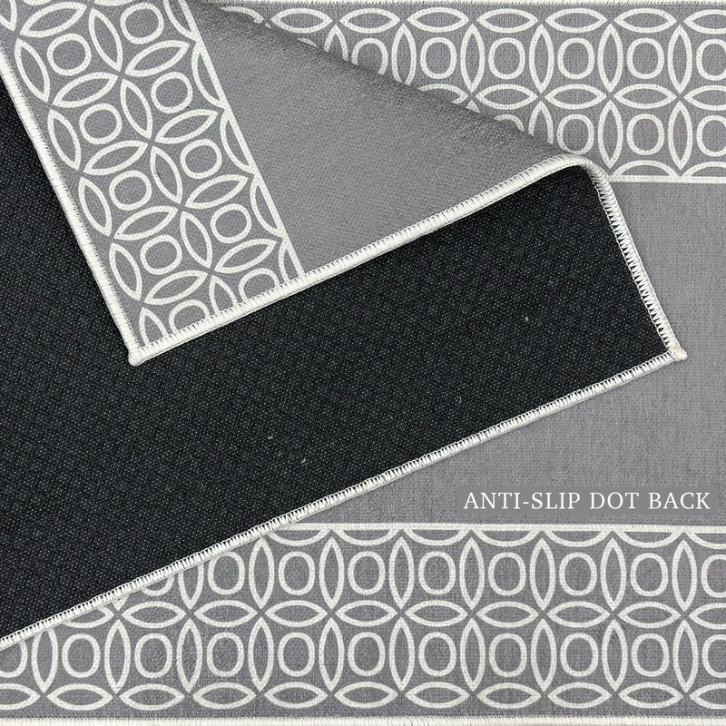 Custom Size Anti-Slip Low Profile Chain Border Gray Runner Rug gallery