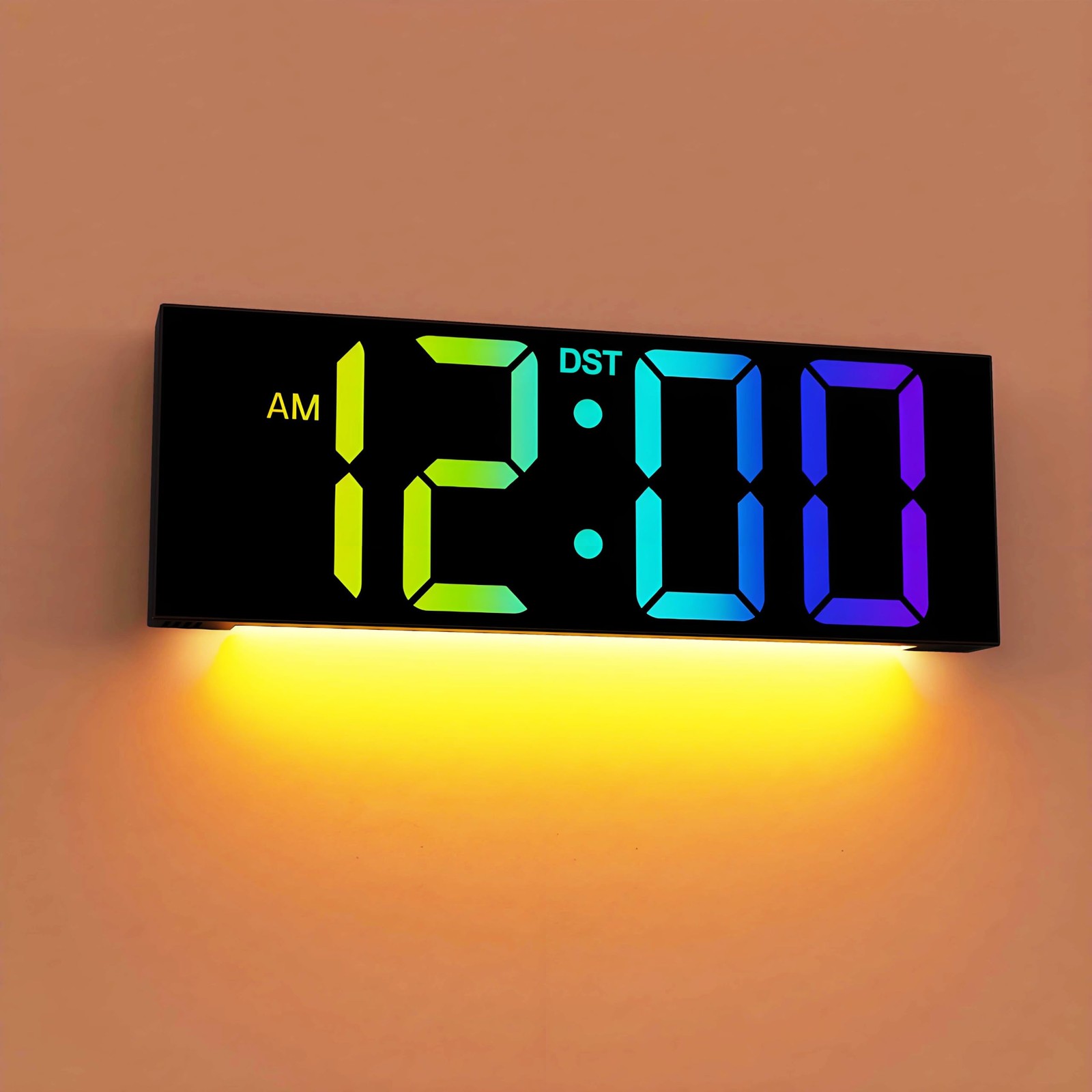 12 In Large Digital Wall Clock LED RGB Colors DST Night Light Black Senior gallery