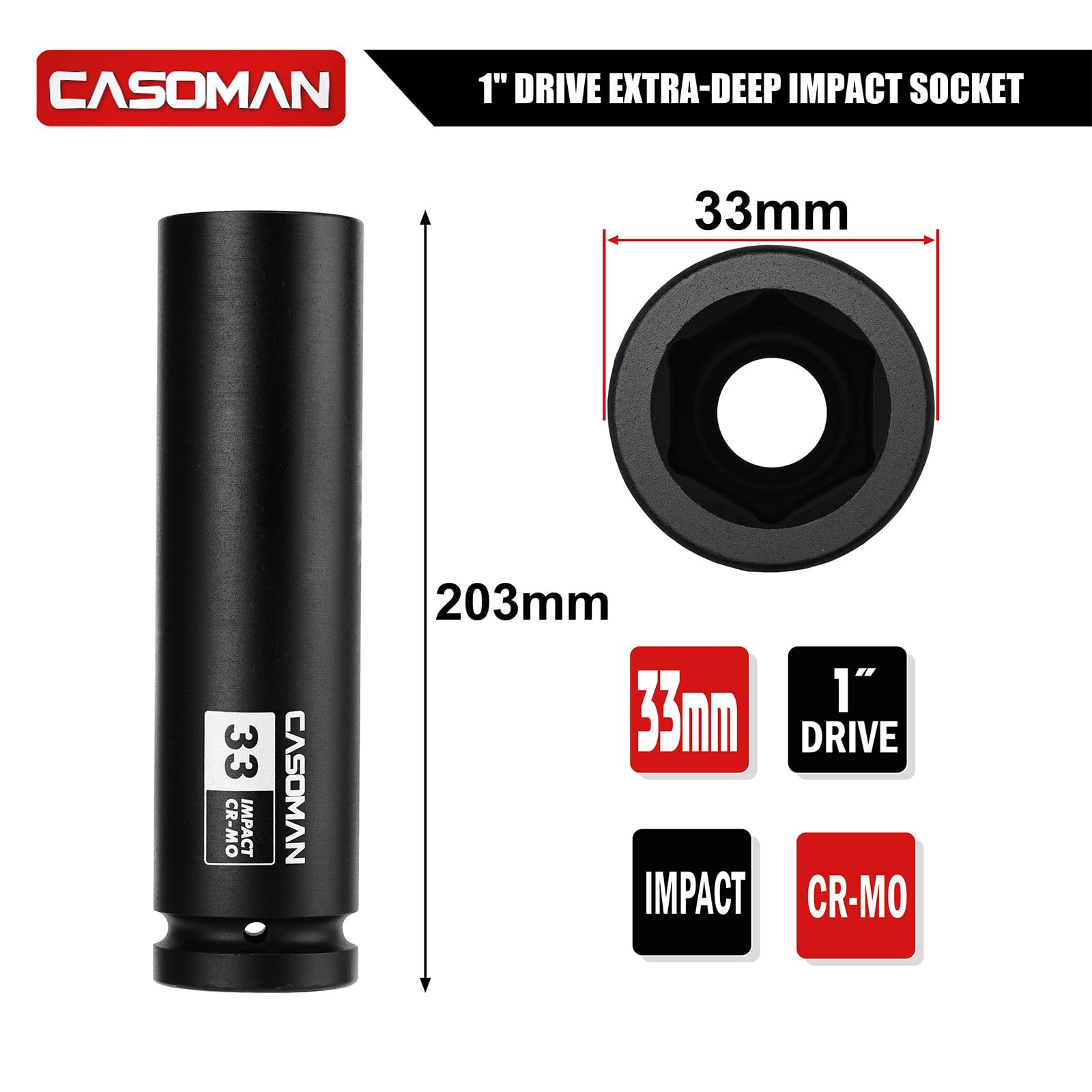 33mm Extra Deep Impact Socket, 1" Drive, 6-Point, 8-Inch Long, Metric CR-MO gallery
