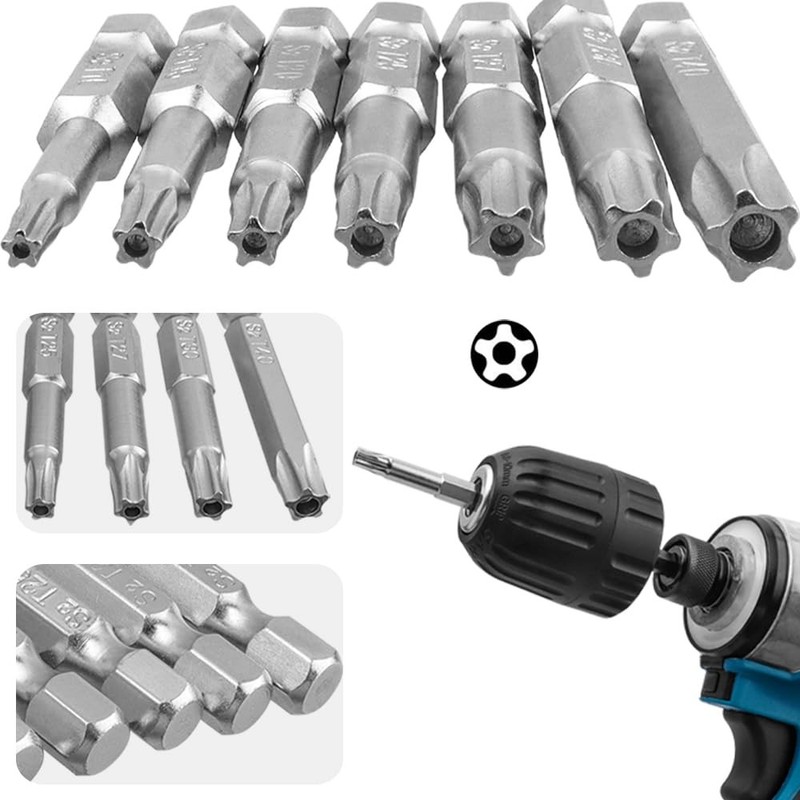 14Pcs 5 Point Torx Security Bits Magnetic 5 Point Star Tamper Proof Bit Set 1/4" gallery