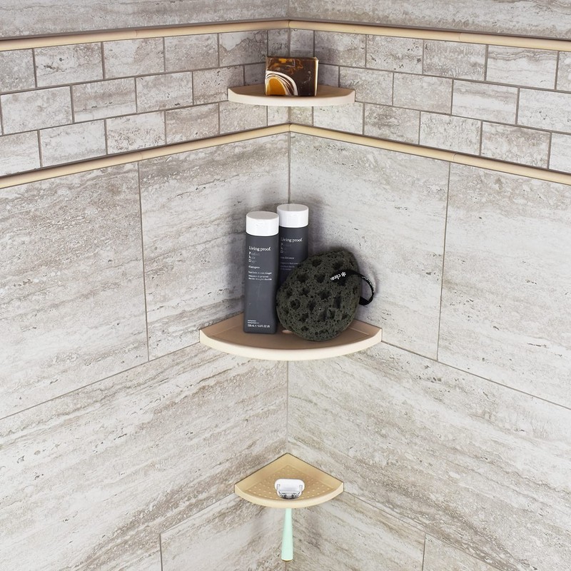 Questech 10" Corner Shower Shelf, Retrofit Tile, Metro Flatback, Sand Matte gallery