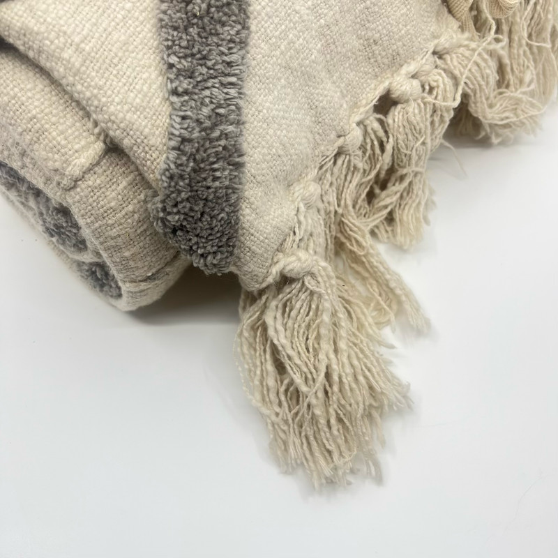 New Textured Throw Blanket Cream & Gray Tufted Geometric Design with Tassels gallery
