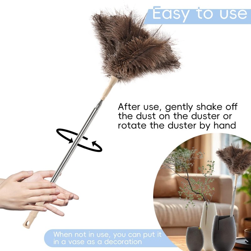 Fluffy Ostrich Feather Duster, Extendable 27-94 Inches, Ceiling Cleaner, Brown gallery