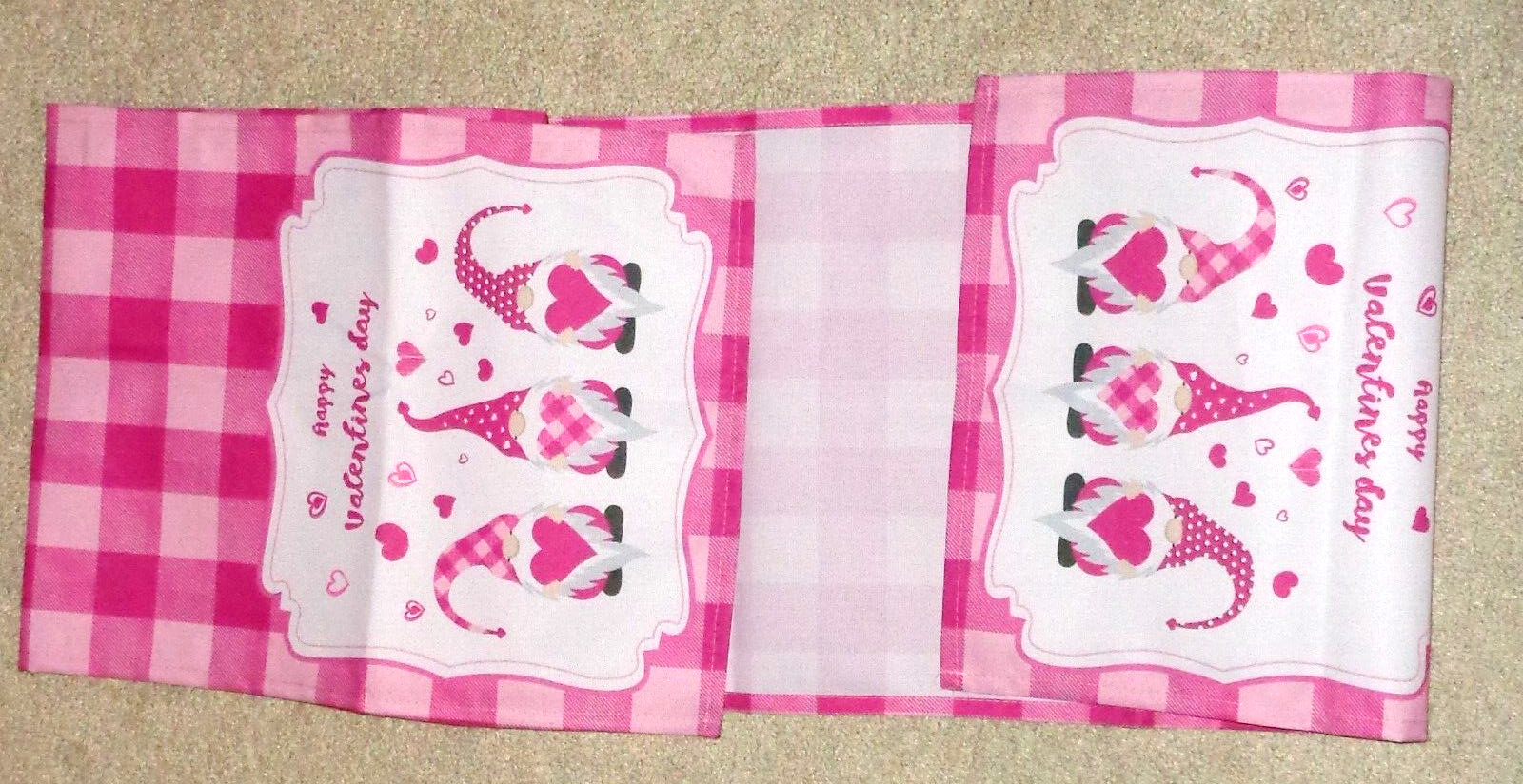Valentines Day Gnome Table Runner Pink Plaid 12 x 70 New gallery
