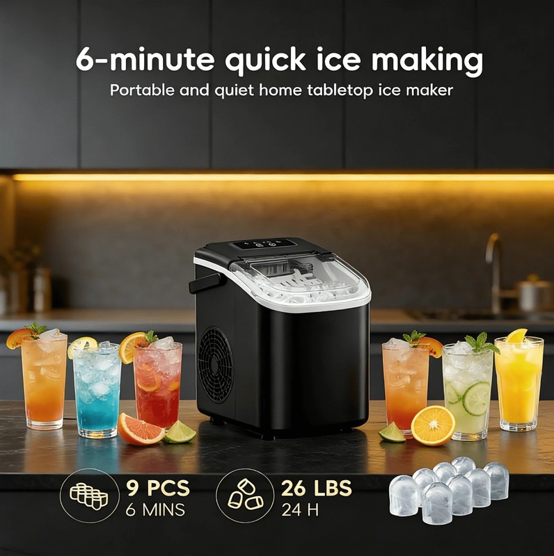 Countertop Ice Maker Compact 26lbs Auto-Clean 11.8" Portable for Camping RV NEW gallery