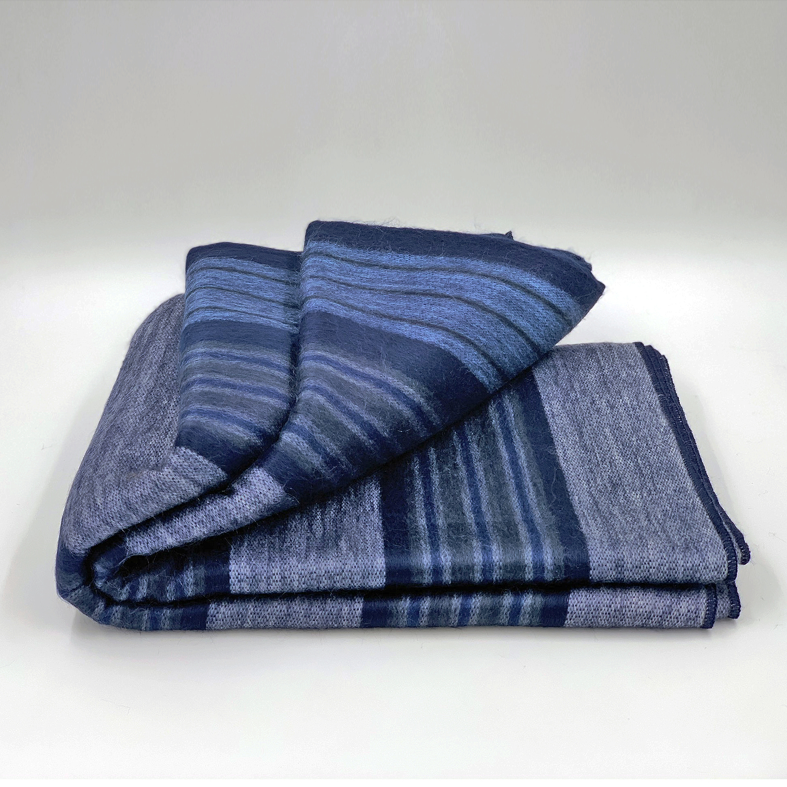 Soft and Warm Blue Striped ALPACA Wool Throw Brushed Blanket 90" X 65" QUEEN gallery