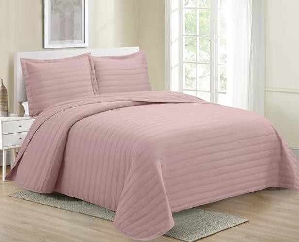 MK Collection Embossed Modern Quilt Oversized Coverlet Full/Queen Pink gallery