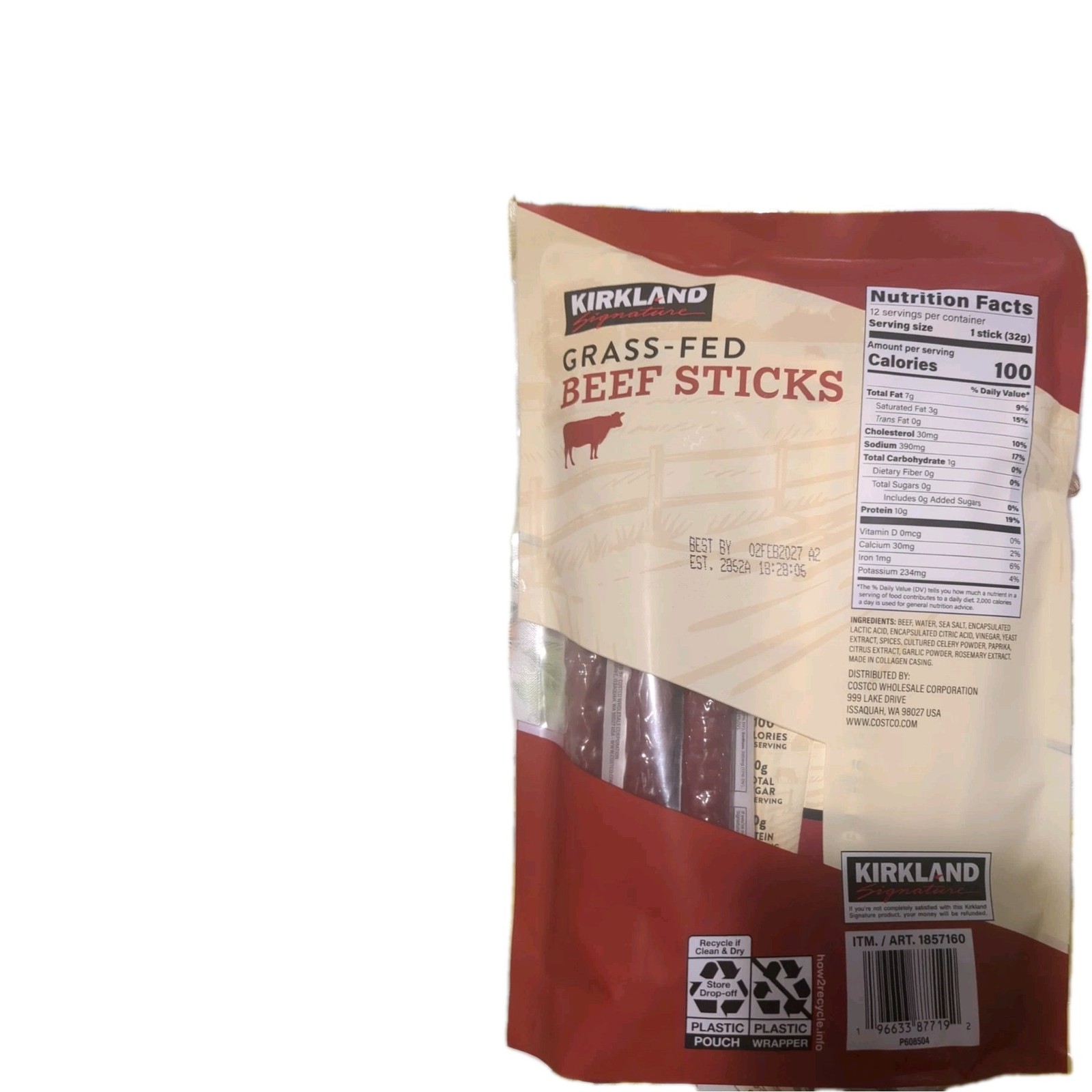 Kirkland Signature Grass-fed Beef Sticks 1.15 Oz 12-Count EXP Feb/02/2027 gallery
