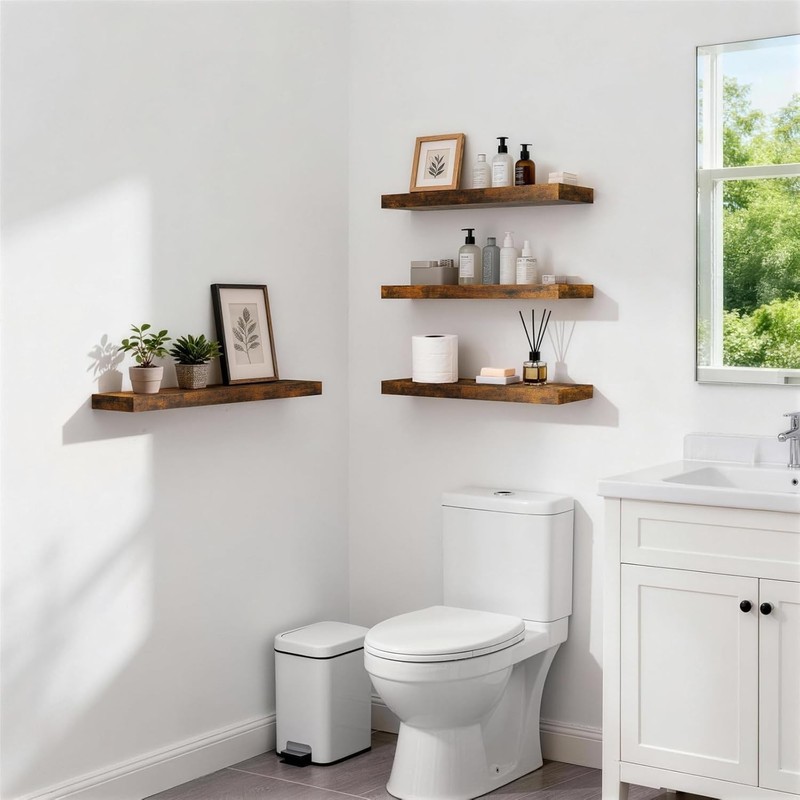 Decorative 2-Pack Floating Shelves - 22.5” Rustic Wood Storage Solution gallery