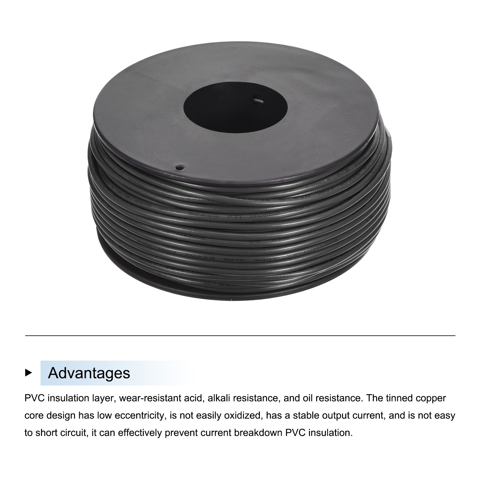 20AWG Stranded Wire Hookup 30M/100ft Black, Electrical Wire UL1007 Spool gallery