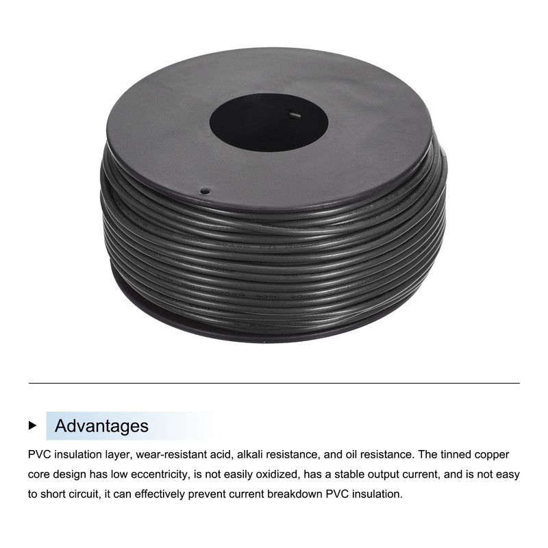 20AWG Stranded Wire Hookup 30M/100ft Black, Electrical Wire UL1007 Spool gallery