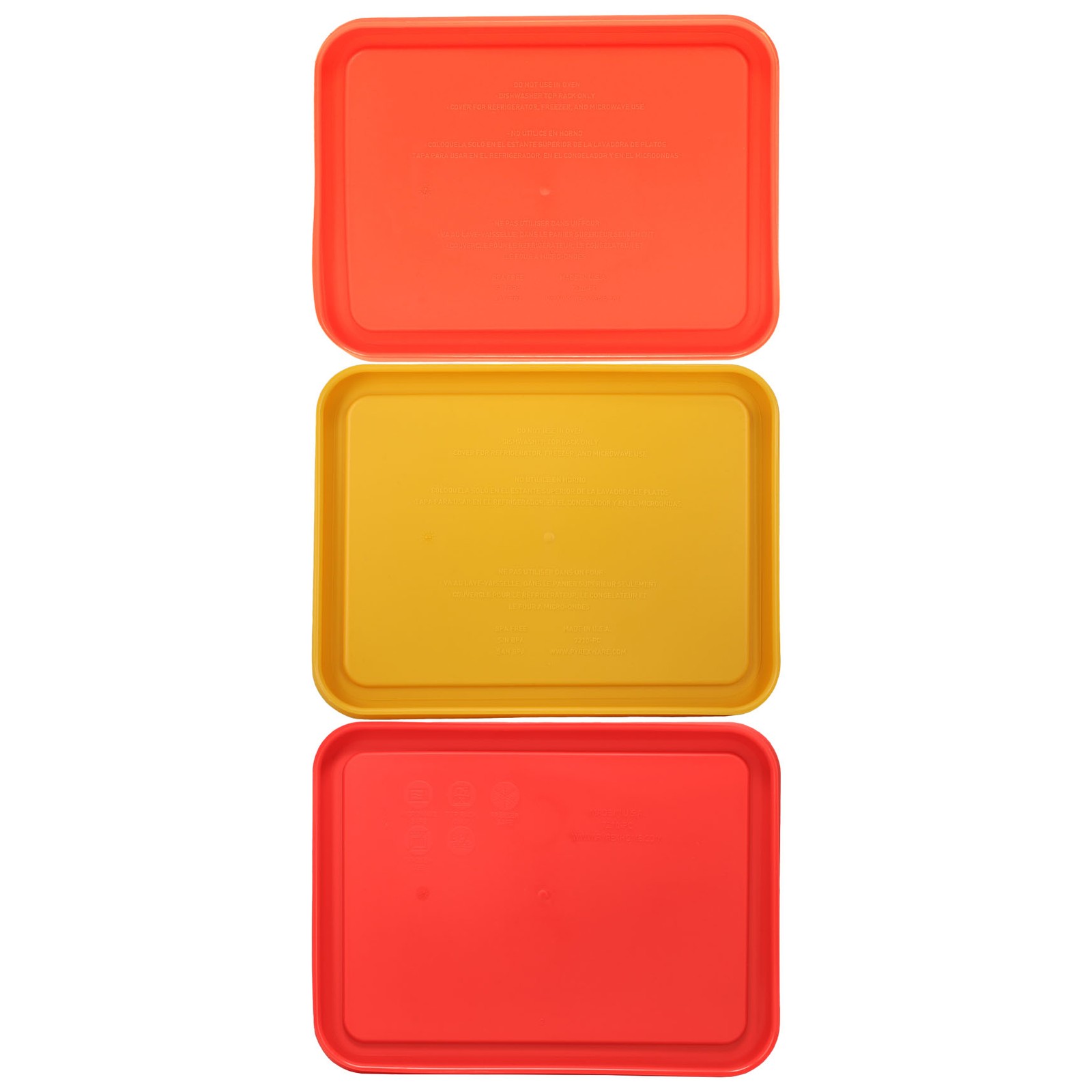 Pyrex 7210-PC 3-Cup Pumpkin Orange, Lemon Drop Yellow, and Red Food Storage Lids gallery
