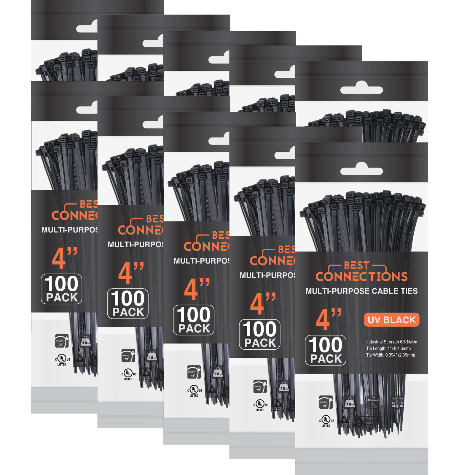 1000 Pcs 4" inch Black Nylon Cable Zip Ties 18 lb Tensile Strength gallery