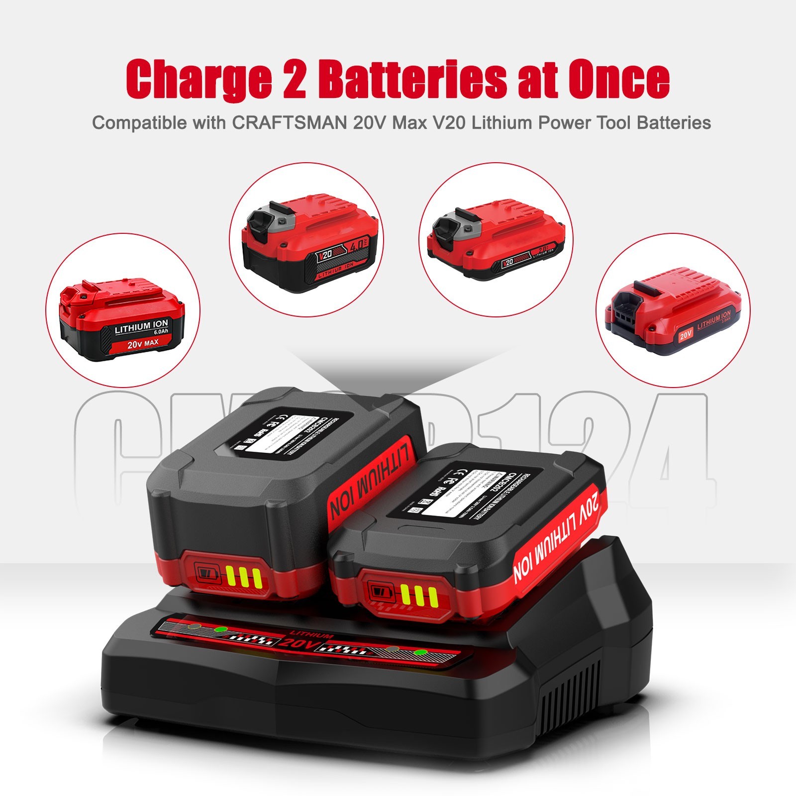 For Craftsman CMCB124 20V Dual Fast Charger V20 Lithium Battery CMCB202 CMCB104 gallery