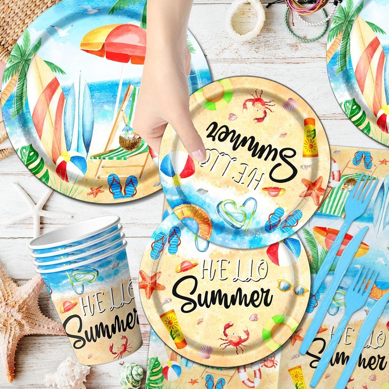 Hello Summer Party Decorations-142Pcs Beach Pool Party Paper Plates and Napki... gallery