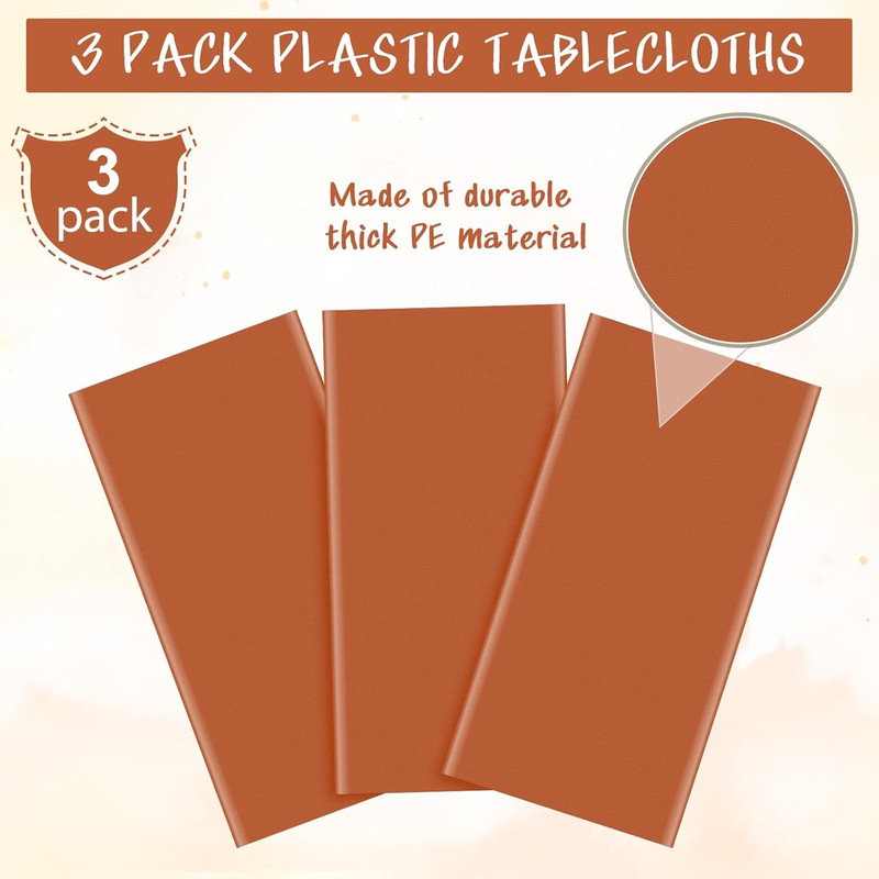 3Pcs Orange Tablecloths for Rectangle Tables,Disposable Plastic Table Cloth,Wate gallery