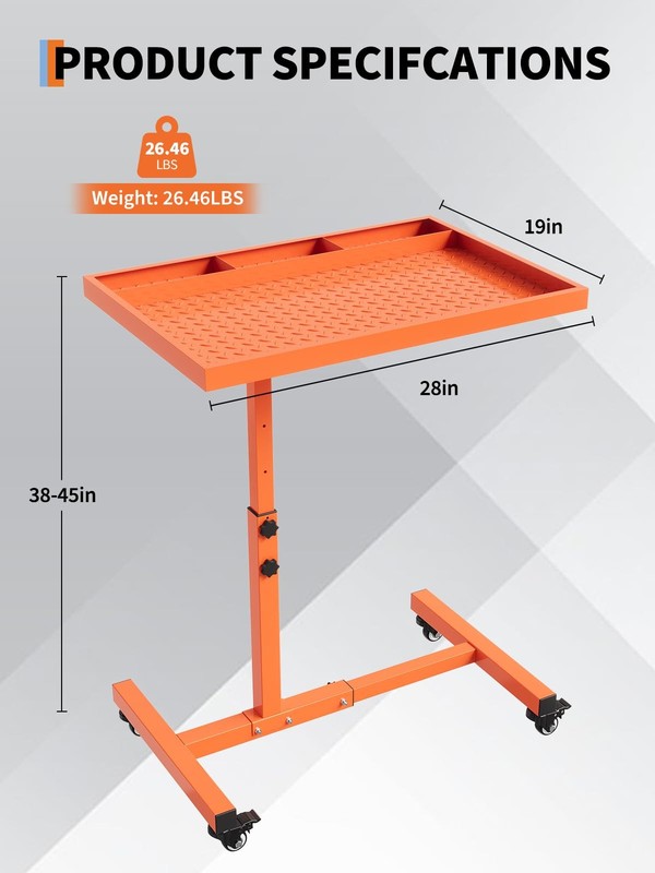 Rolling Work Table ,Adjustable Rolling Tool Tray Cart Garage 220lbs with Wheels gallery