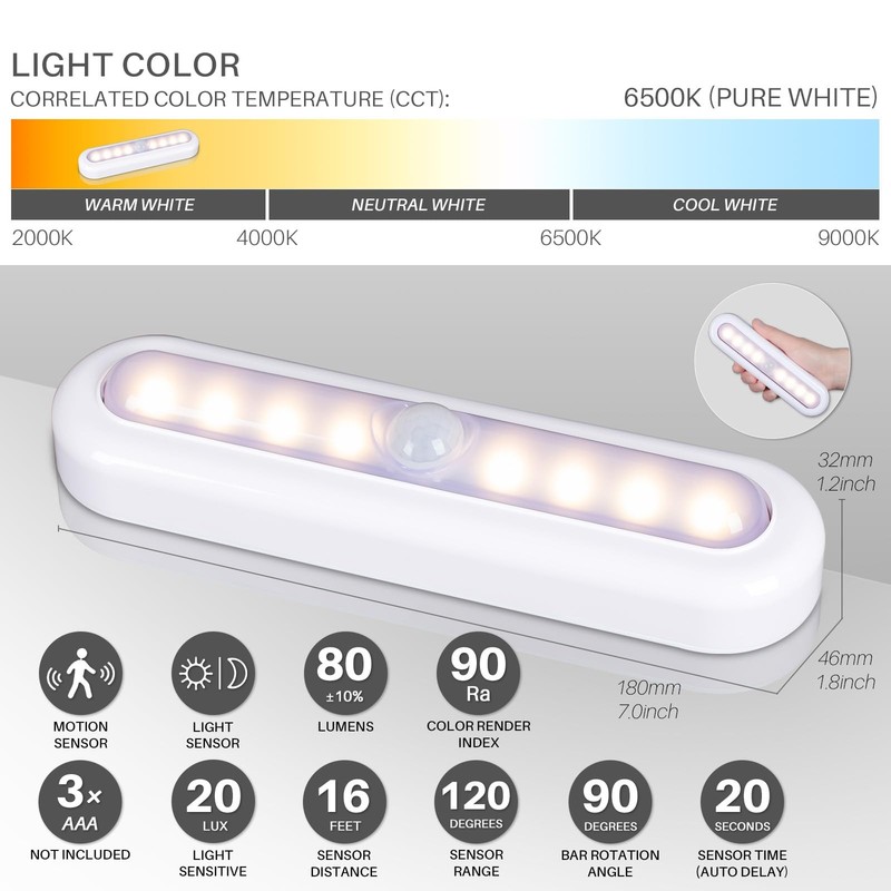 3 Pack 7” Motion Sensor Lights Indoor Battery Operated, Stick on LED Light ... gallery