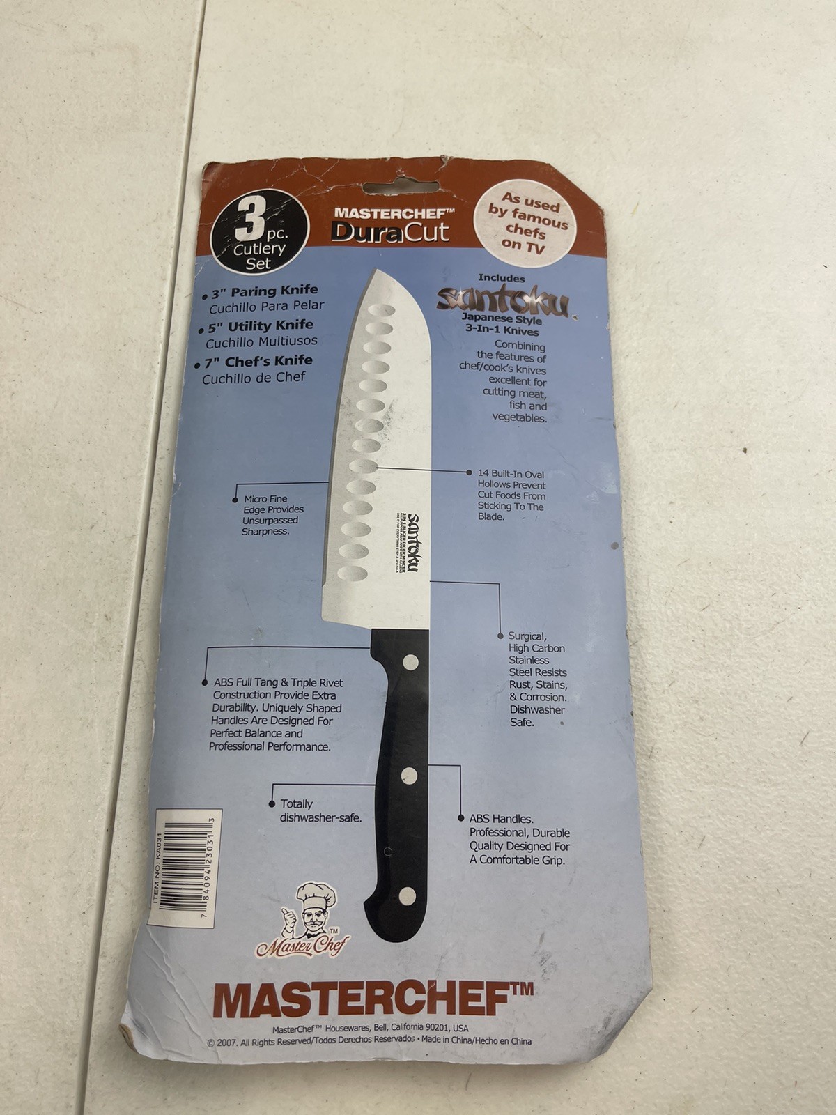 3 MasterChef DuraCut SANTOKU 7-5-3 Inches Knives Black Handle NEW gallery