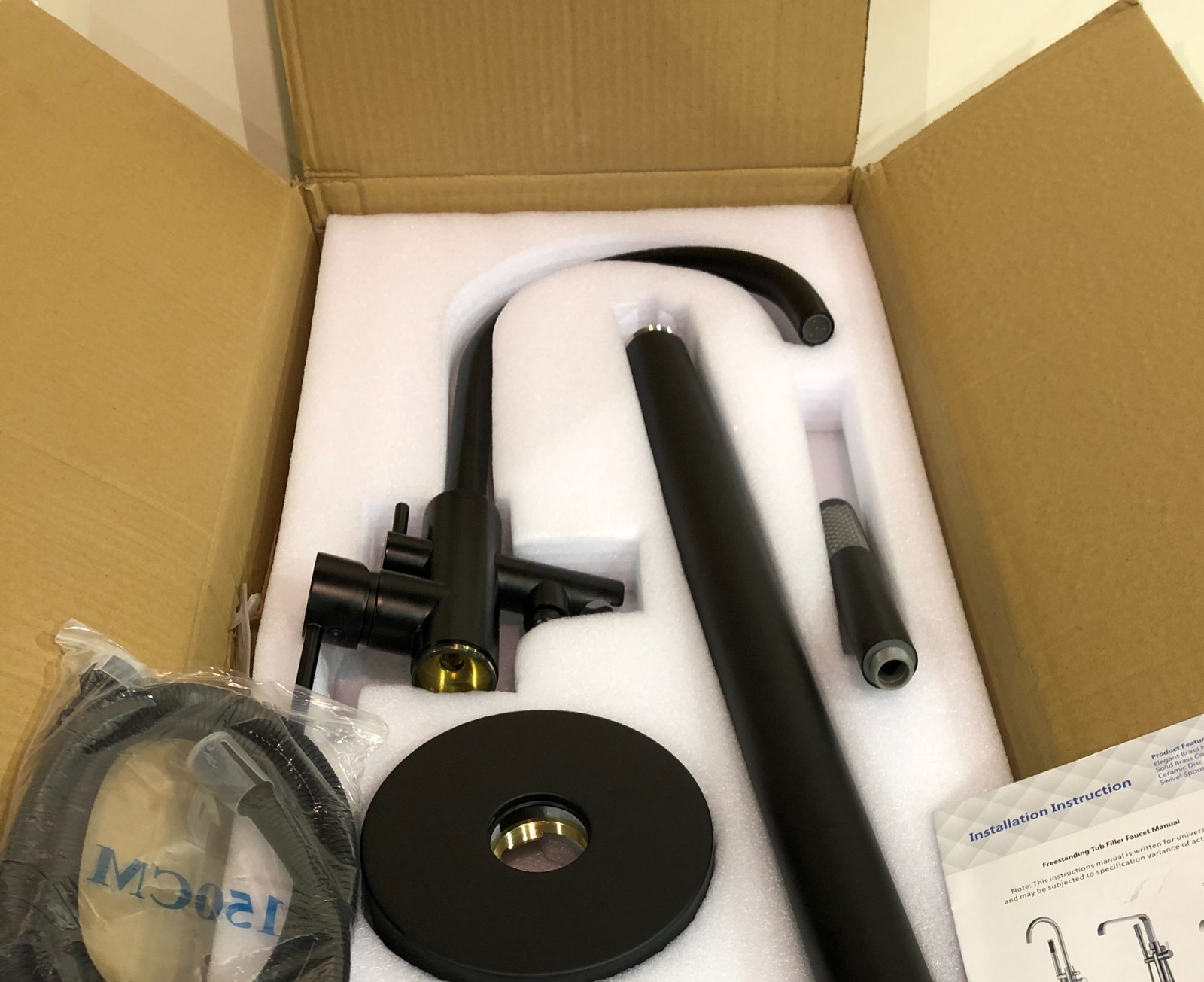AKDY 1Handle Freestanding Floor Mount Bathtub Filler w/ Hand Shower Matte Black gallery