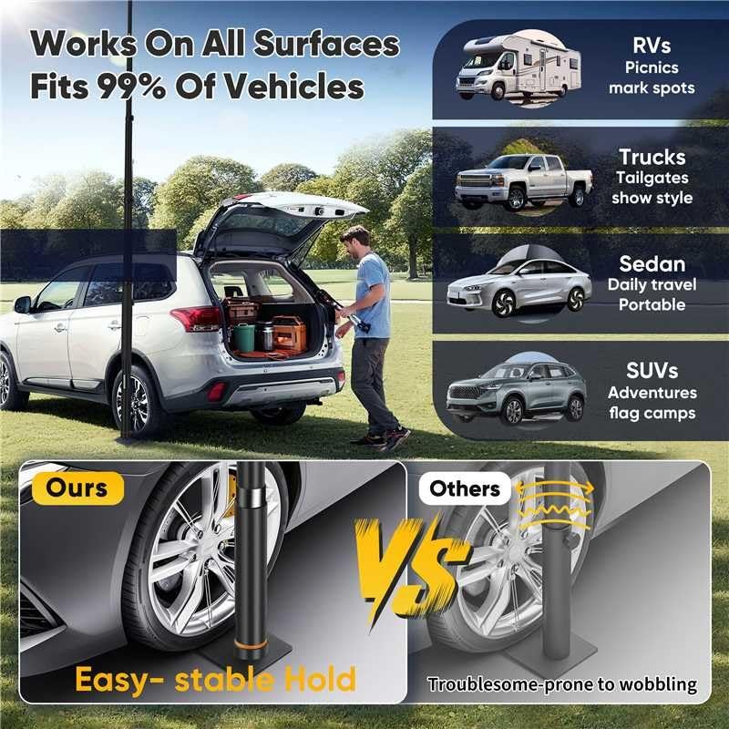 20FT Tailgate Flag Pole with Tire Mount, Fits RV Tailgate Flag Pole Kit Black gallery