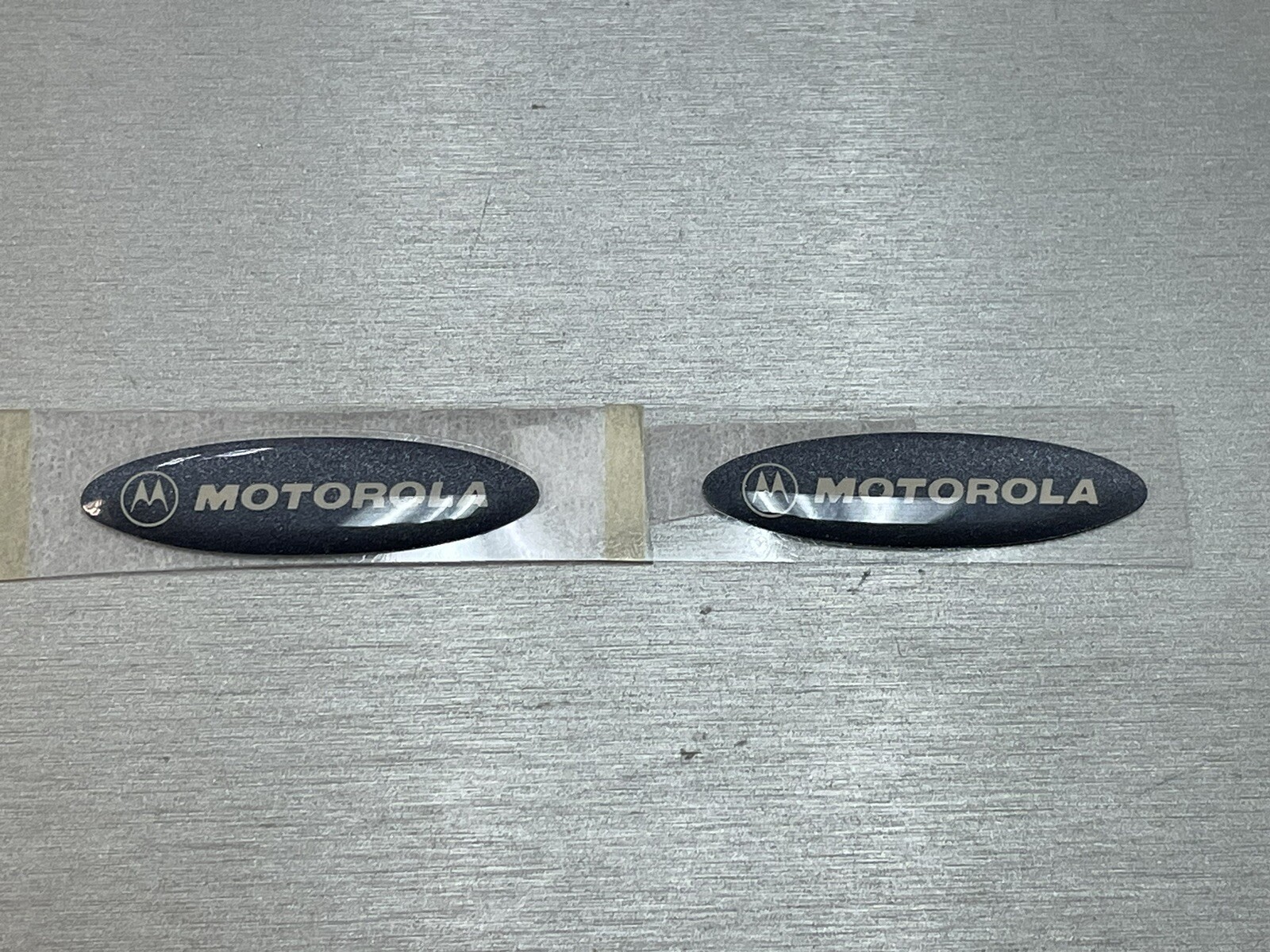 Motorola Galaxy Silver Metallic Crystal Dome Nameplate Badge, OEM, Set of 2 gallery