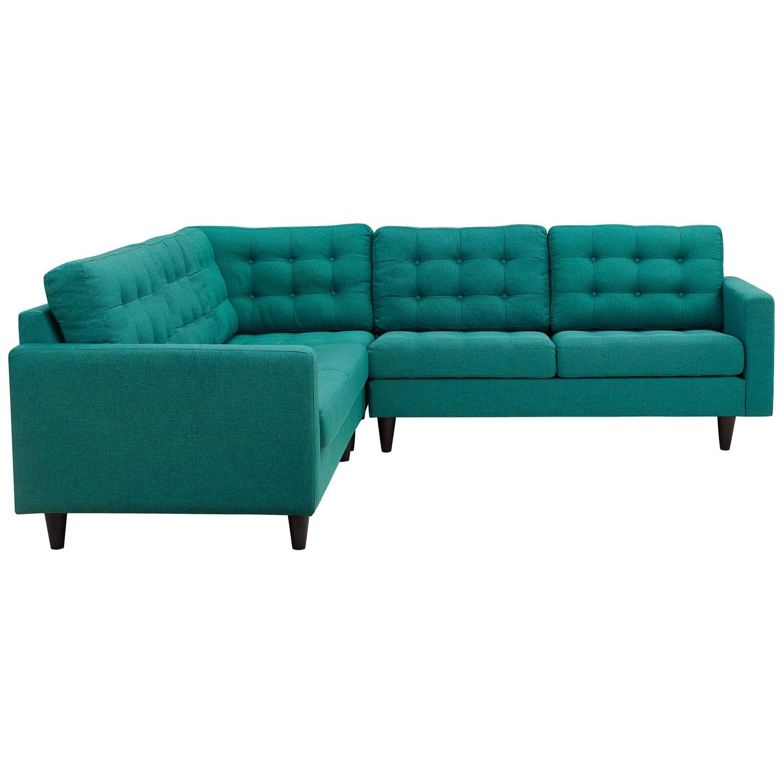 Modway Mid-Century Modern Tufted Fabric Upholstered Sectional Sofa Set in Teal gallery