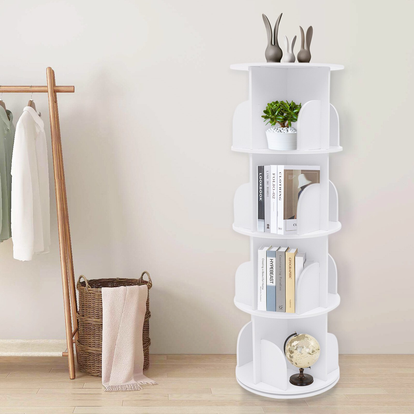 4 Tier Rotating Bookshelf 360 Bookcase Freestanding Storage Shelf Display Rack~ gallery
