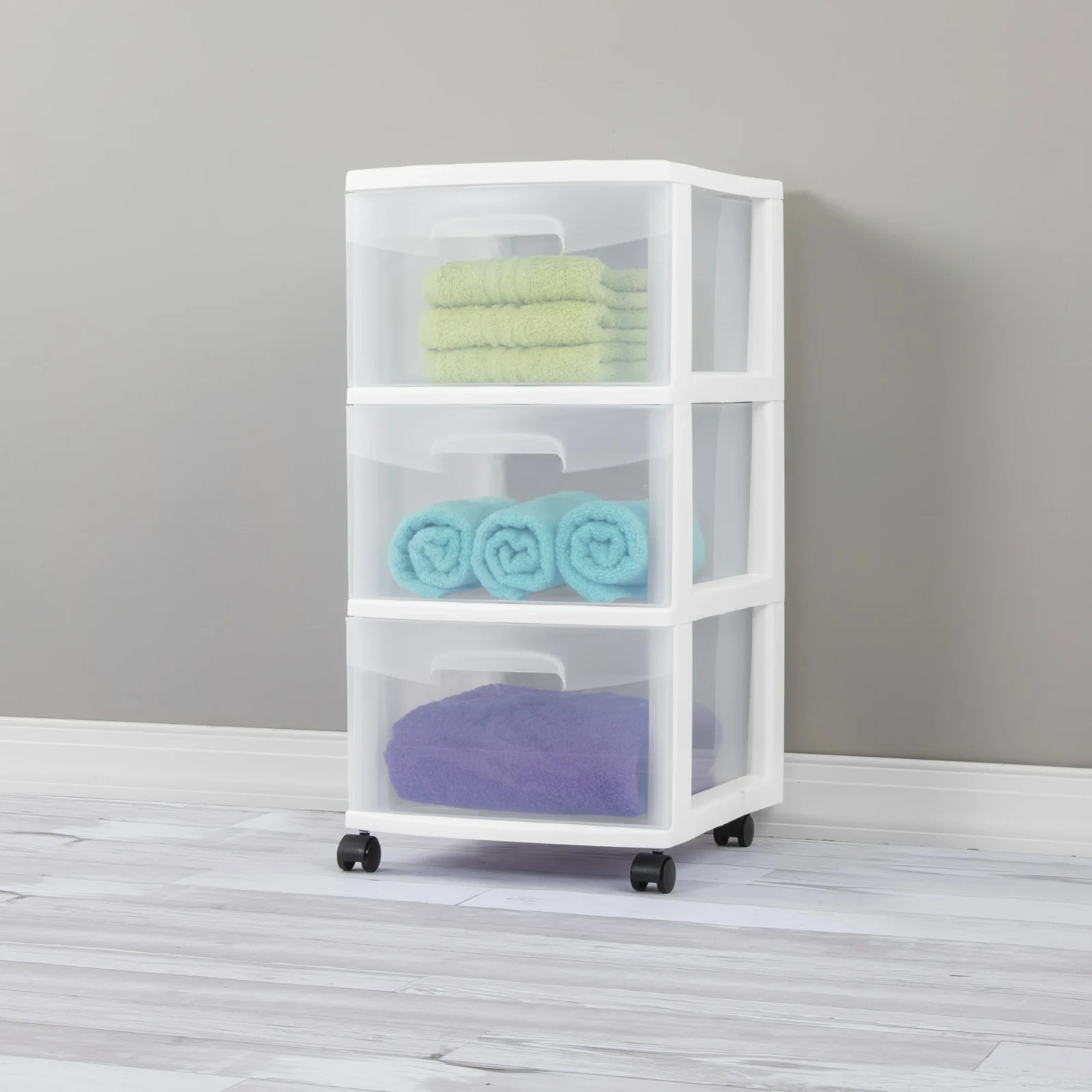 Sterilite Storage Drawer, 3 Drawer Slim Plastic Storage Cart with Clear Pull Out gallery