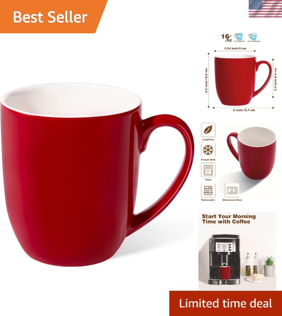 Traditional 16oz Red Coffee Mug - Dishwasher & Microwave Safe for Everyday Use gallery