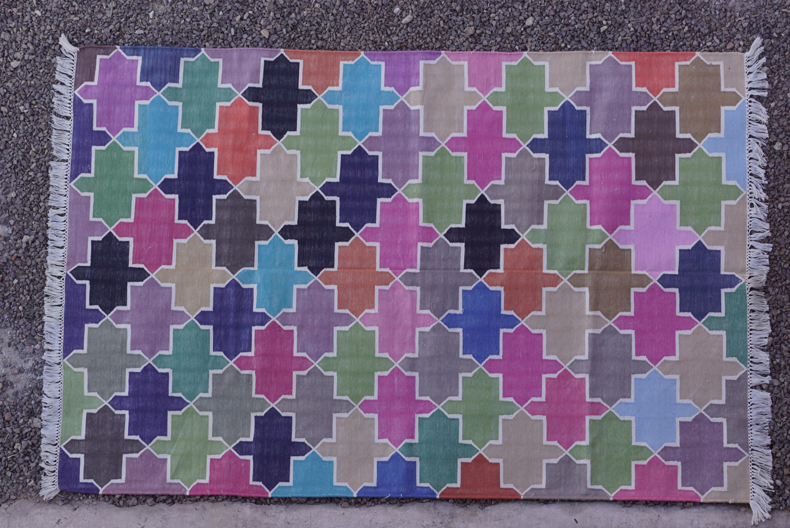 Rugmoda Cotton Multicolor Geometric Lattice 4x6 ft Area Rug for Living Room Rug gallery