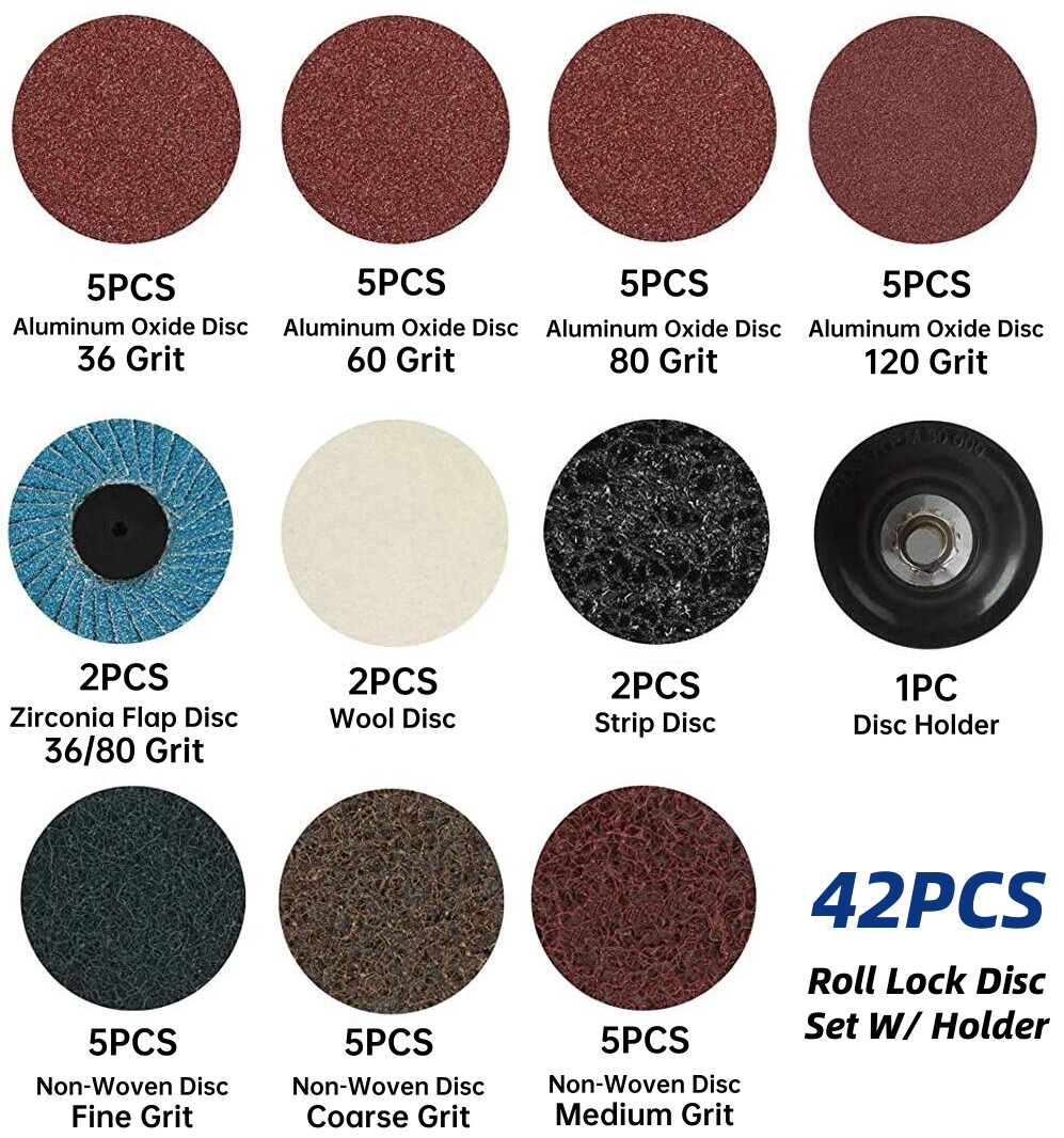 42PCS 2 inch Roll Lock Sanding Discs Set w/ 1/4 Holder Die Grinder Quick Change gallery